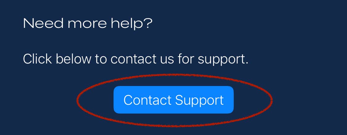 Snapshot of the "Contact Support" button located in Skypoint's Help, circled in red
