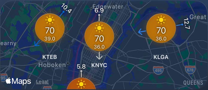 Snapshot showing Skypoint's weather station map for New York City
