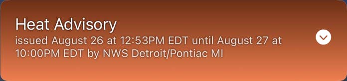 Snapshot of Skypoint showing a weather alert for a Heat Advisory